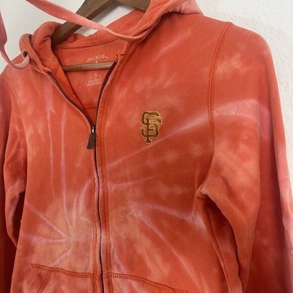 San Francisco Giants Orange Hand Tie Dye Zip Up Hooded Jacket Medium Sporty - Picture 7 of 10